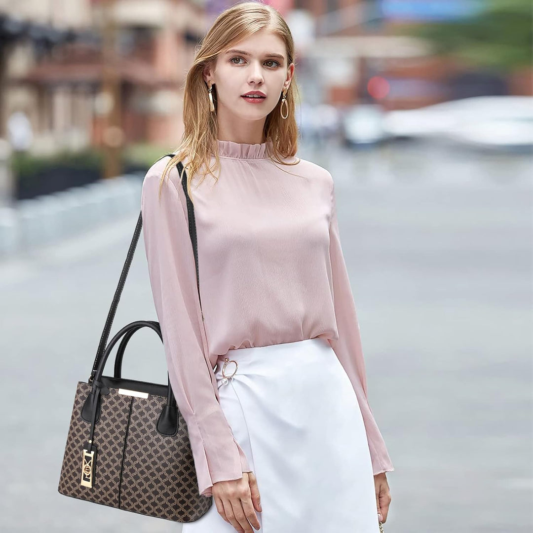 DIRRONA Retro Damen Handtasche Klassischer Druck Umhängetasche Elegant Schultertasche Lässig Crossbo
