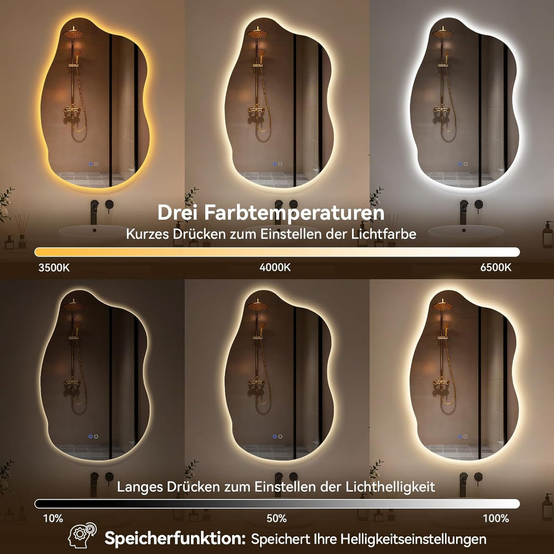 YU YUSING Badezimmerspiegel Led Badspiegel mit Beleuchtung in Asymmetrischer 55x85cm, 3 Einstellbare