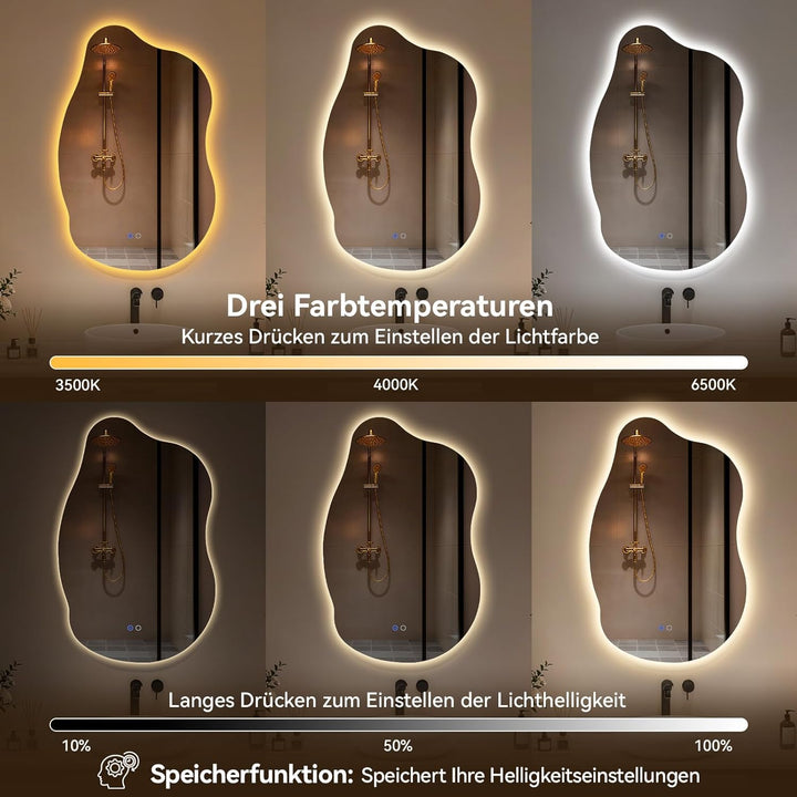YU YUSING Badezimmerspiegel Led Badspiegel mit Beleuchtung in Asymmetrischer 55x85cm, 3 Einstellbare