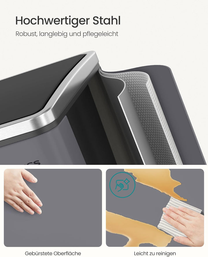 SONGMICS Mülleimer Küche, 2 x 15 Liter, Mülltrennsystem 2 Fächer, inklusive 15 Müllbeutel, Abfalleim