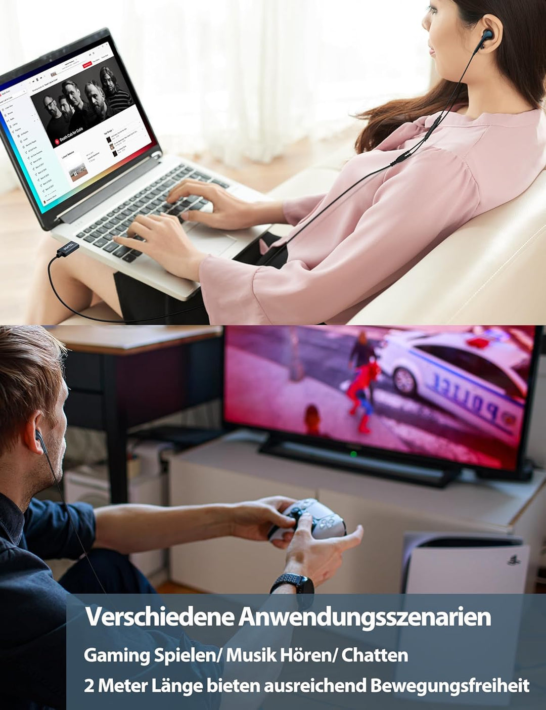 SOLMIMI USB In Ear PC Headset mit eingebautem Mikrofon Lautstärkeregler USB Kabelgebundener Gaming K
