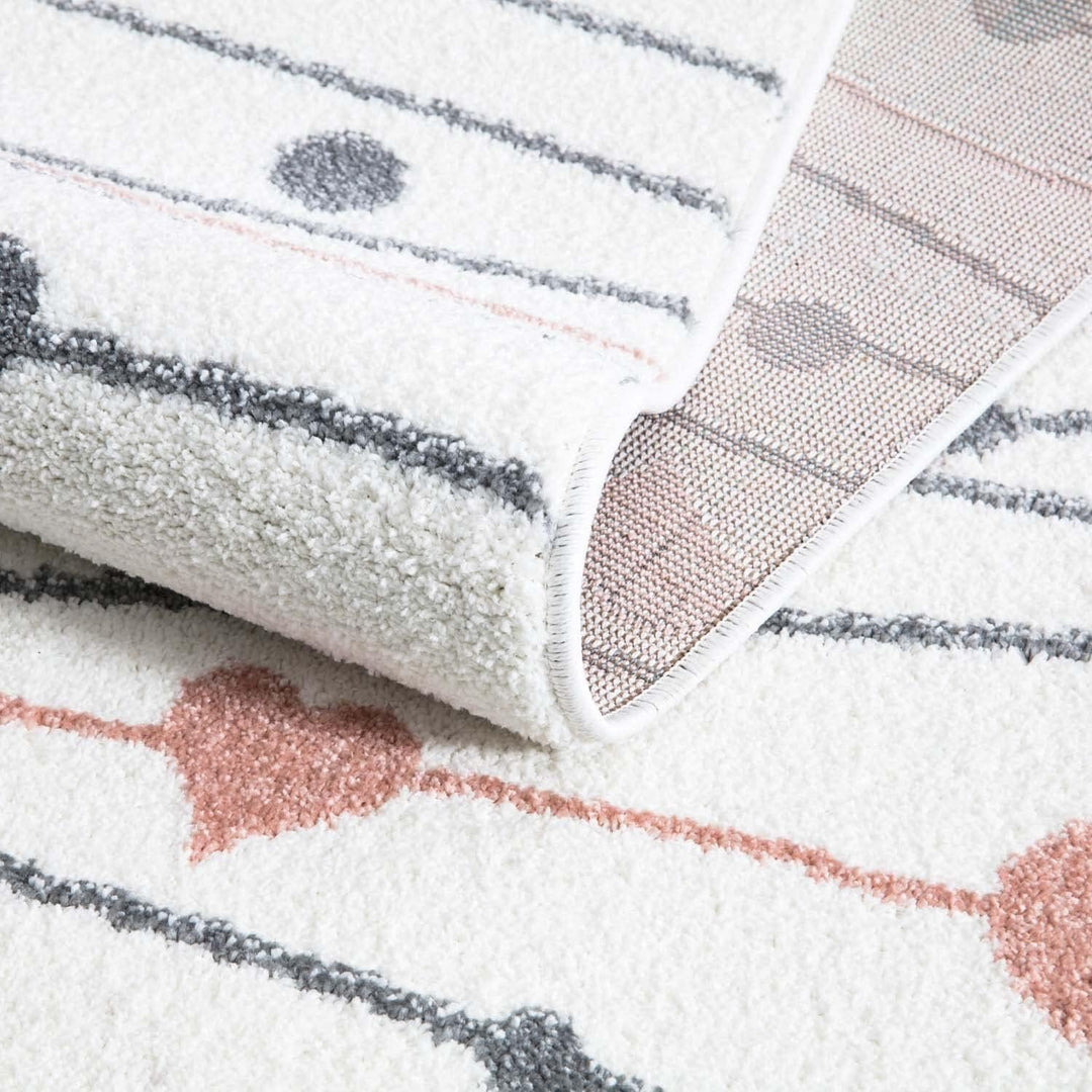 carpet city Teppich Kinderzimmer Herzen - Creme - 160x230 cm - Kinderteppich Kurzflor mit Punkten, S