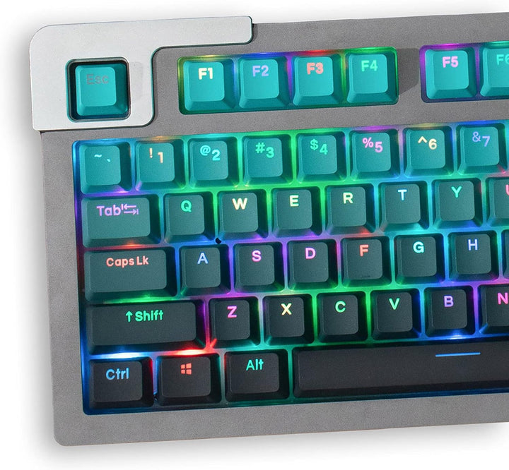 123 Tasten Double Shot PBT Tastenkappen OEM-Profil Farbverlauf Cyan Hintergrundbeleuchtung Tastenkap