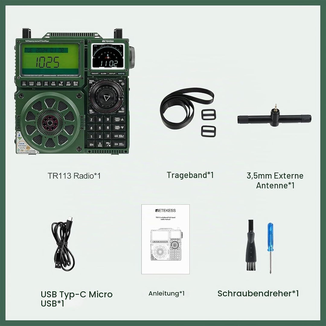 Retekess TR113 Kurzwellenradio,Vollband FM AM SW,AIR SSB,Tragbares Digitales Radio Vollband,App Remo