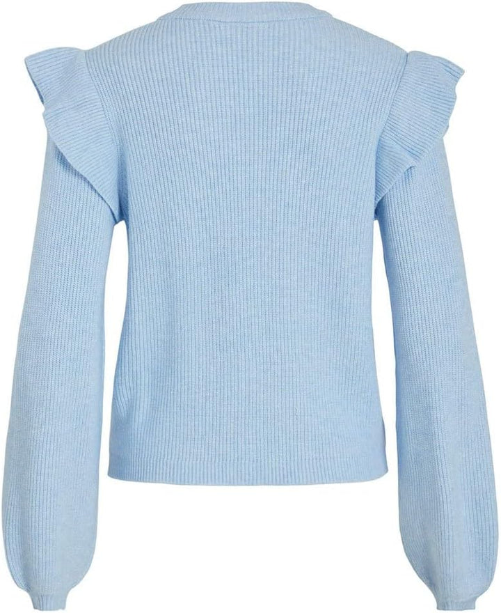 Vila Damen Viril O-Neck Flounce Knit Top-Noos Pullover XS Kentucky Blue/Detail:melange, XS Kentucky