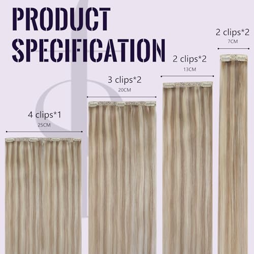 Fshine Echthaar Extensions Clip 35cm 120g Aschblondes Highlight mit Bleichblond Clip in Extensions E