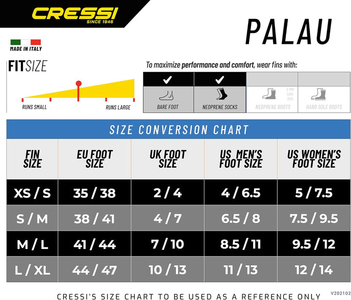 Cressi PALAU Schnorchelset Erwachsene, Made in Italy XS/S - 35/38 Blau/Azurblau, XS/S - 35/38 Blau/A