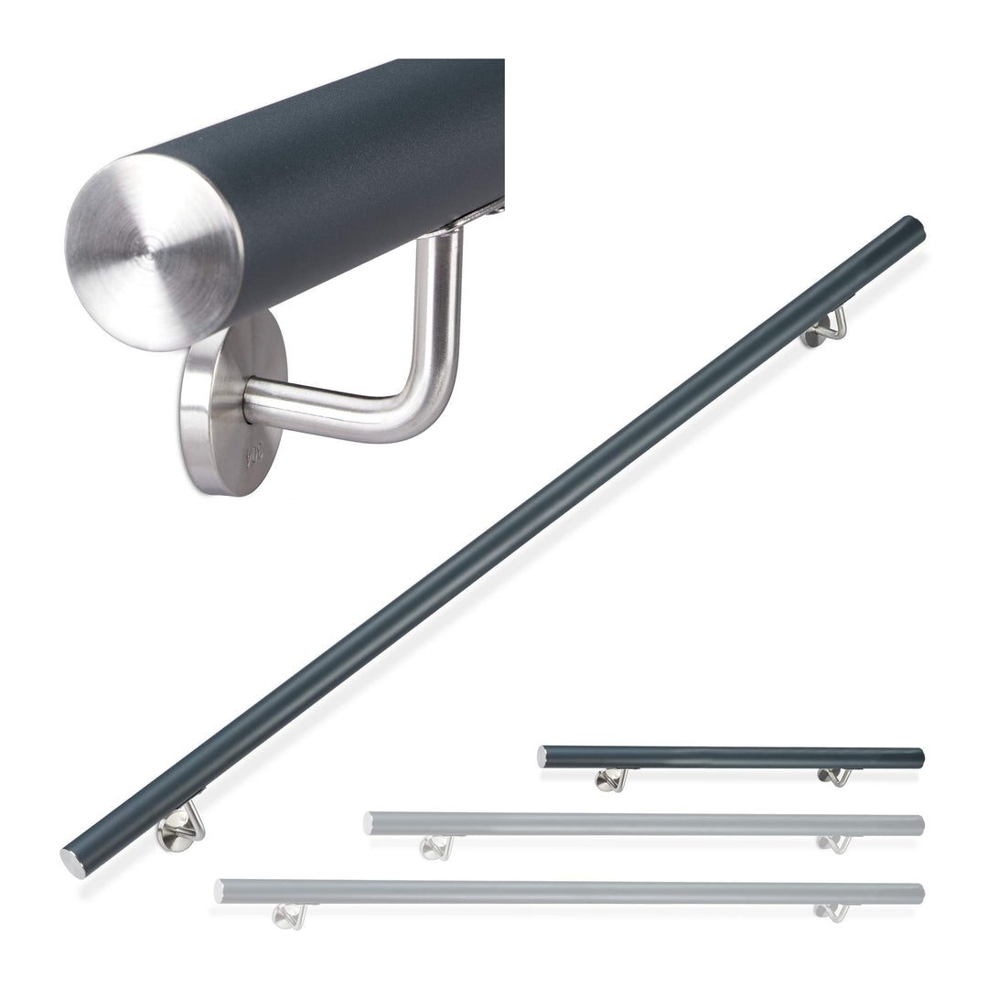 Relaxdays Handlauf Aluminium, rund, Treppengeländer innen & aussen, matt, 100 cm, Ø 42mm, mit Wandha