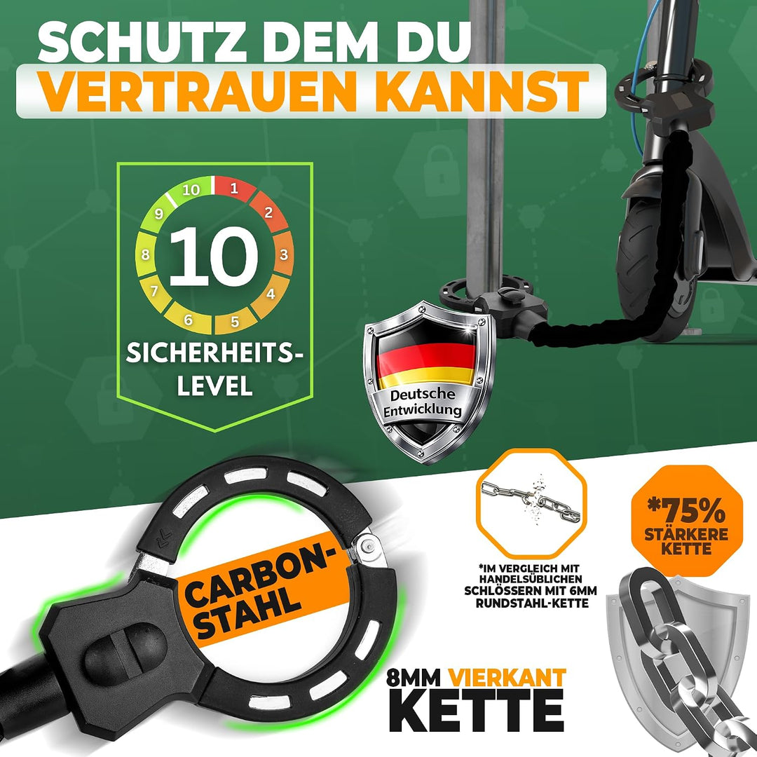 MIVELO E-Scooter Schloss extra sicher - Kettenschloss I Handschellenschloss für Elektroroller I Fahr