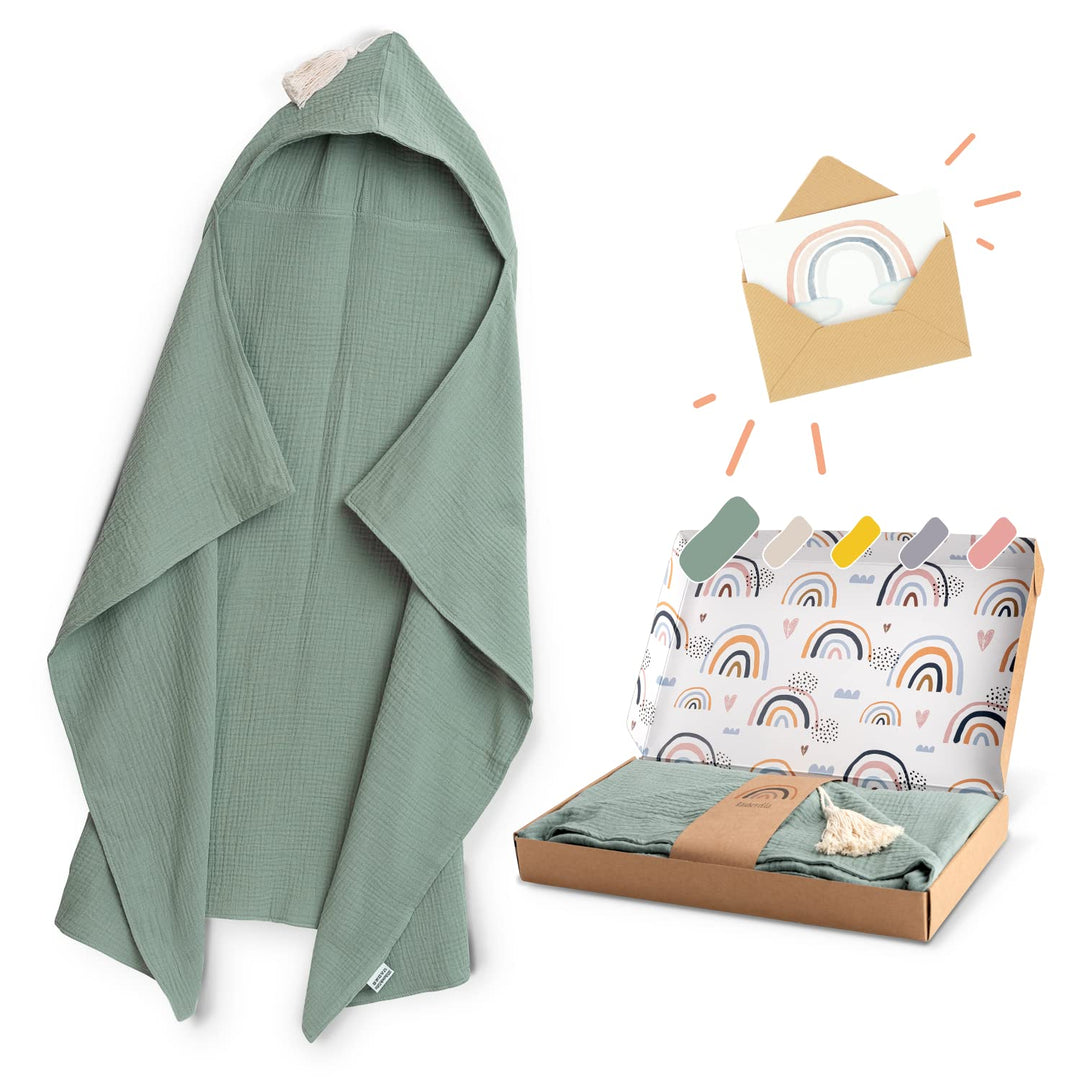 Räuberella® Kapuzenhandtuch-Baby in Mint-Grün I 75x100cm I Musselin-Badetuch-Baby aus 100% Bio-Baumw