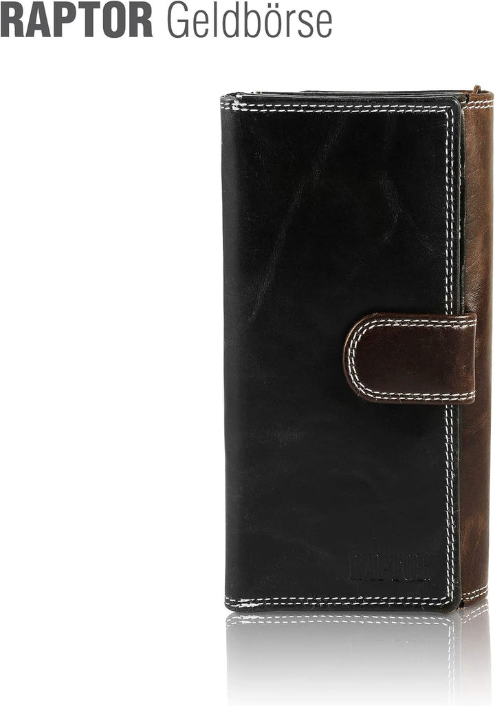 Raptor Leder Damen-Geldbörse Crunch Look 18x10cm Querformat RA40043 Schwarz, Schwarz
