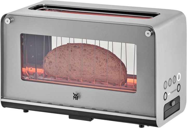 WMF Lono Toaster Glas mit Brötchenaufsatz, 2 Scheiben, XXL, motorisierte Toastaufnahme, Aufwärm-Funk
