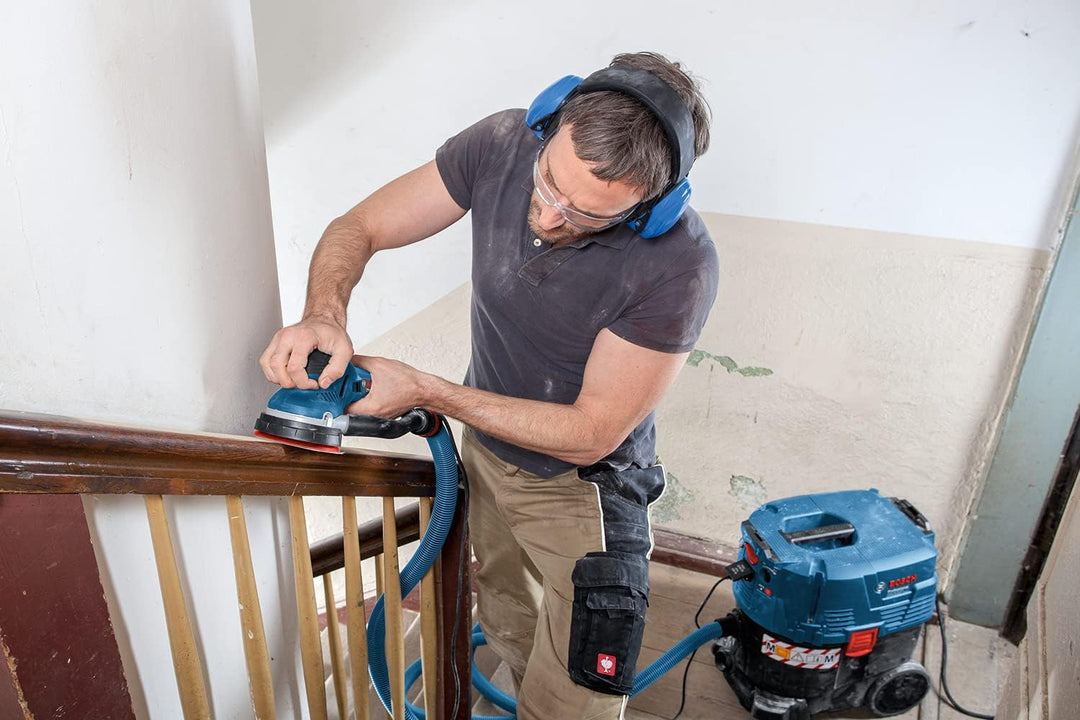 Bosch Professional Exzenterschleifer GET 55-125 (inkl. Schleifteller, 1xSchleifblatt, Schutzring, Au