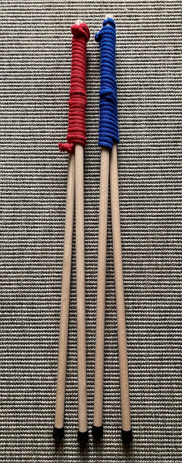 2 Paar Riesenseifenblasen Stäbe (50cm: rot/blau) + Pulver für 5L Holz Seifenblasen Set Kinder
