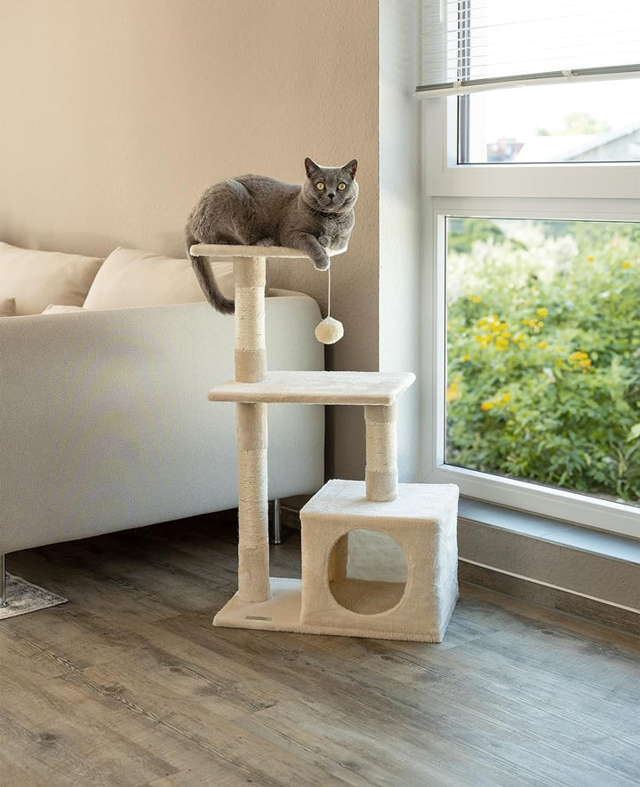 lionto Kratzbaum Kletterbaum Katzenkratzbaum Katzenbaum Höhe 85 cm, beige, Beige