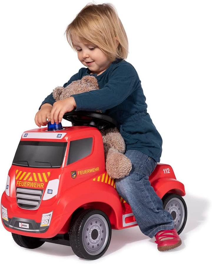 Ferbedo Feuerwehr Rutscher (mit Hupe, neues Design, Sirene, Blaulicht, Feuerwehrauto, Flüsterlaufrei