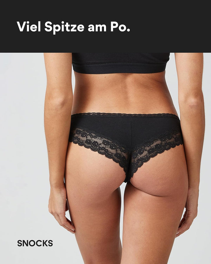 Snocks 3er Pack Unterhosen Damen Brazilian Slip Spitze (XS-XL) 3x Schwarz XS, 3x Schwarz XS