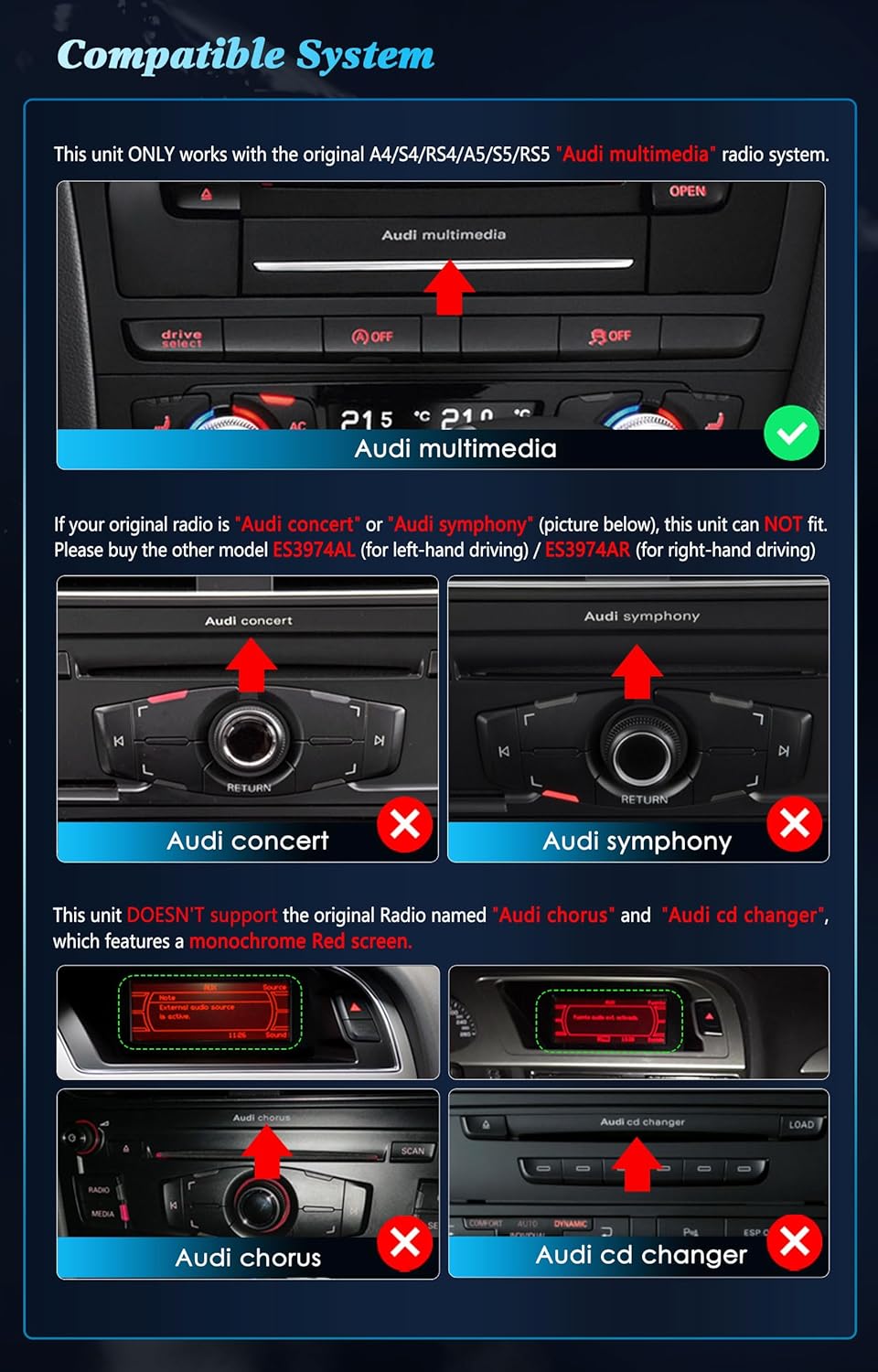 Erisin 10.25" 8-Kern 4GB RAM+64GB ROM Android 12 Autoradio GPS Navi für Audi A4/A5/B8/S4/S5 (2009-20