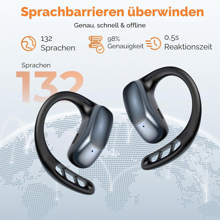 Kentfaith Übersetzer Kopfhörer, 4-in-1 Echtzeit Sprachübersetzer Kopfhörer mit KI Assistent, 132 Spr