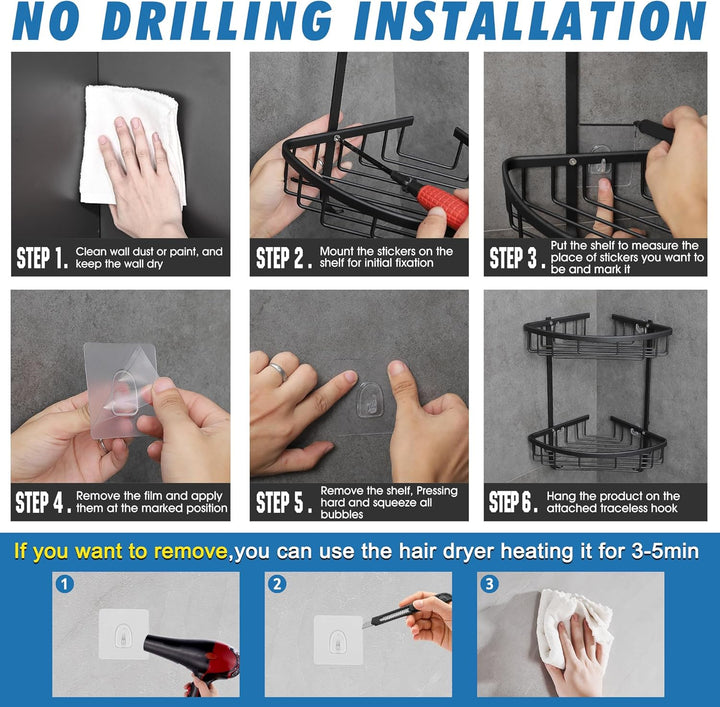 GRICOL Duschablage Ohne Bohren Duschregal Metall Eckablage Duschkorb Rostfrei Dusche Ablage Badezimm