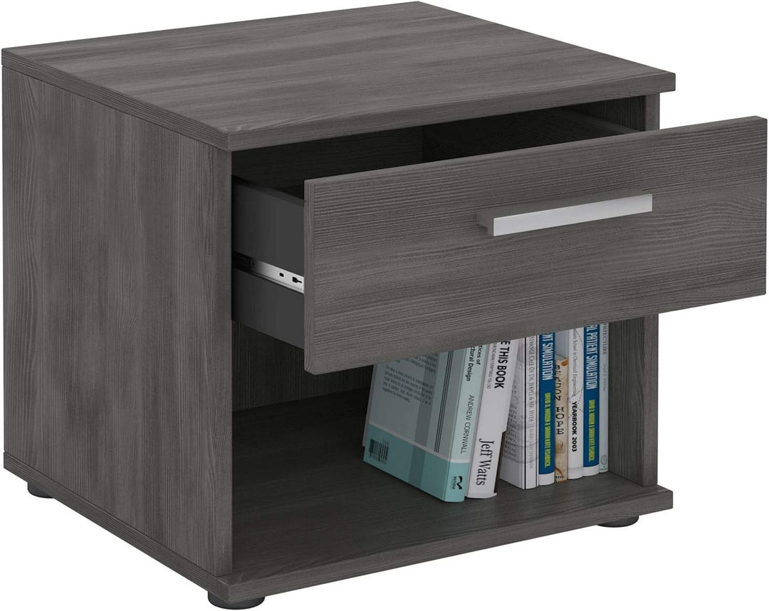 CARO-Möbel Nachttisch Nachtschrank Nachtkommode Mary esche grau, 42 x 38 x 30 cm, mit Schublade und
