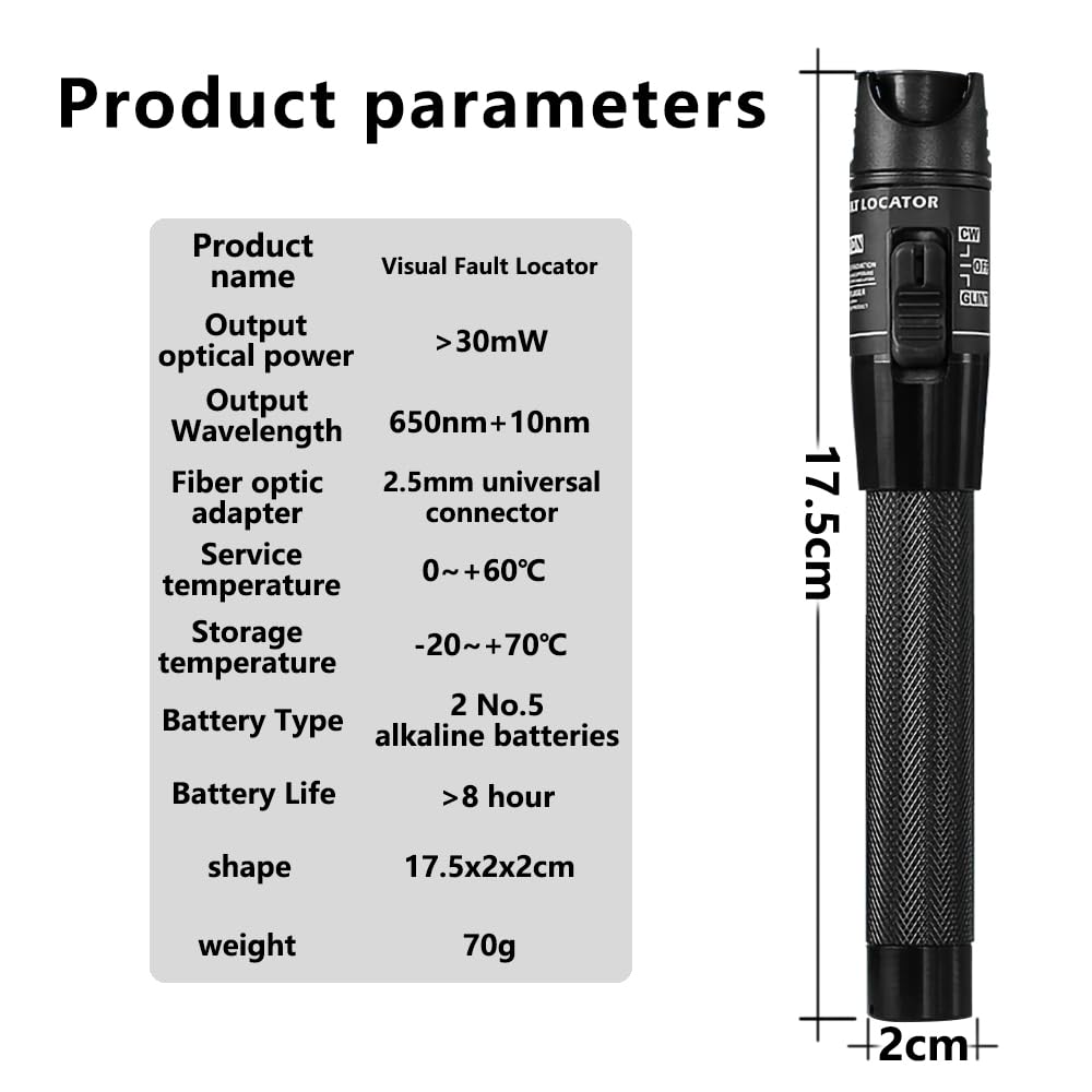 Qilnyeh 30MW Glasfaserkabeltester, FTTH Fiber Visual Fault Locator 30 km, VFL-Rotlicht-Stiftanzug fü