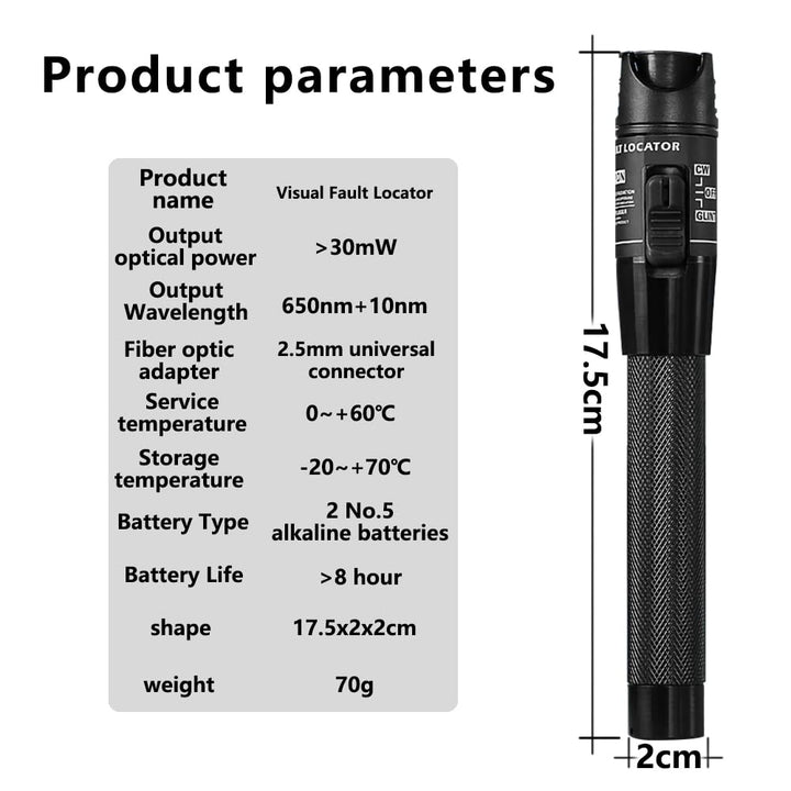 Qilnyeh 30MW Glasfaserkabeltester, FTTH Fiber Visual Fault Locator 30 km, VFL-Rotlicht-Stiftanzug fü