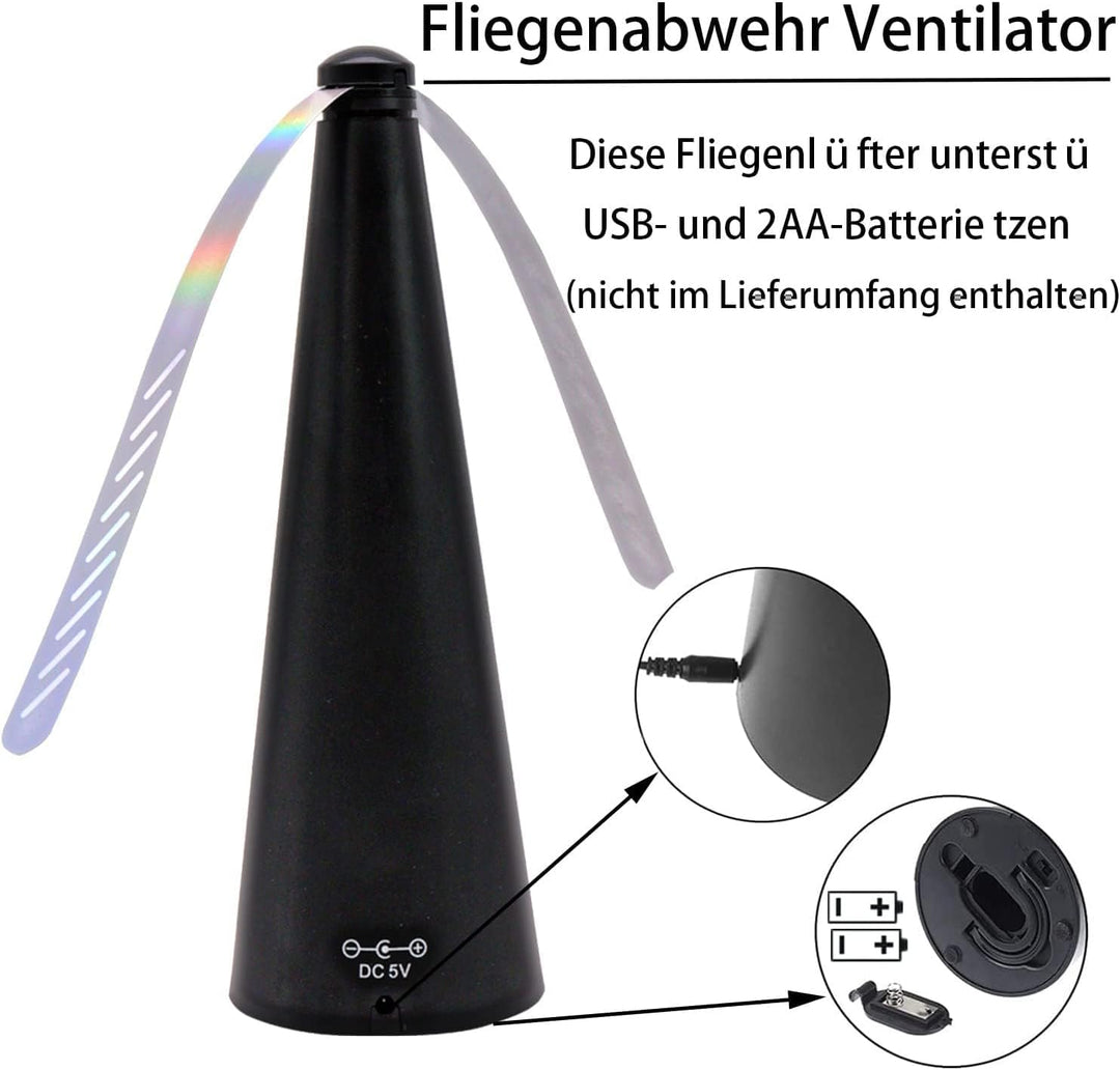 3Pcs Fliegenwedler - Tischventilator Gegen Fliegen und Wespen 2-in-1-Startmodus 3 Stück Schwarz-A, 3