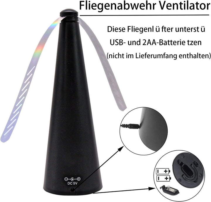 3Pcs Fliegenwedler - Tischventilator Gegen Fliegen und Wespen 2-in-1-Startmodus 3 Stück Schwarz-A, 3