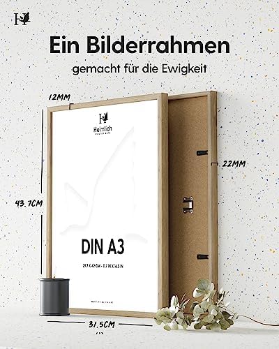 Heimlich® 1x Bilderrahmen DIN A3 30x42 cm Natur Eiche Holz Rahmen 1-Pack | Dokumentenrahmen 29,7x42