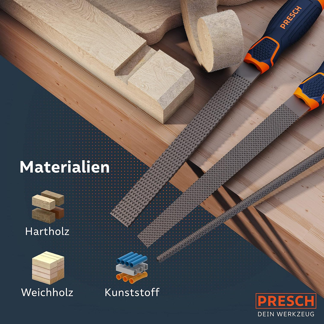 Presch Holzraspel Set 3tlg. inkl Rolltasche - Hochwertiges Holzfeilen Set inkl. Flachstumpfraspel, H