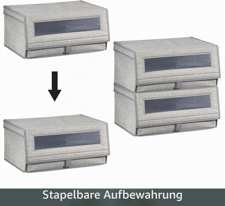 mDesign 4er-Set Schuhaufbewahrung aus Kunstfaser (gross) - stapelbare Schuhbox mit Sichtfenster, Kle