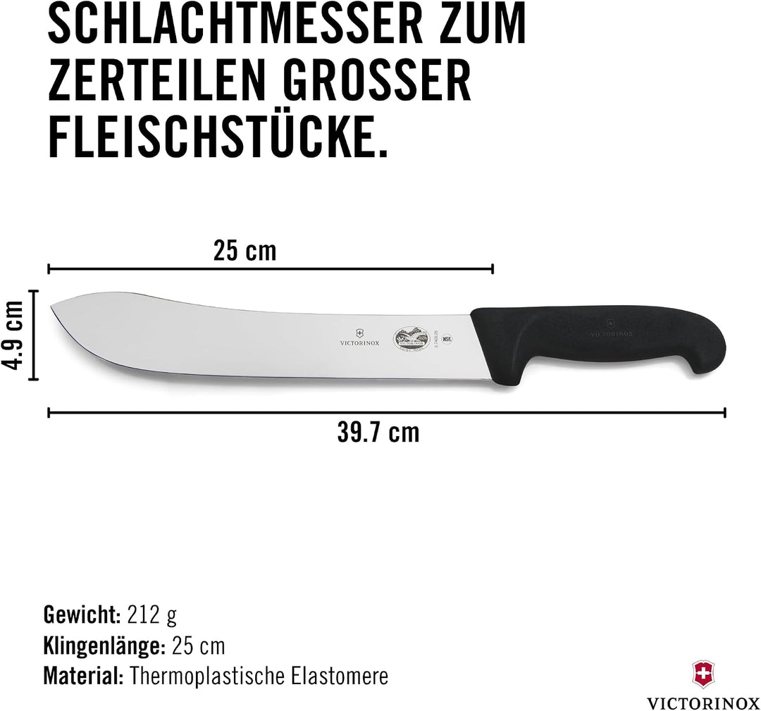Victorinox Fibrox Schlacht-/Bankmesser, Langes Fleischmesser zum Zerteilen grosser Fleischstücke, 25