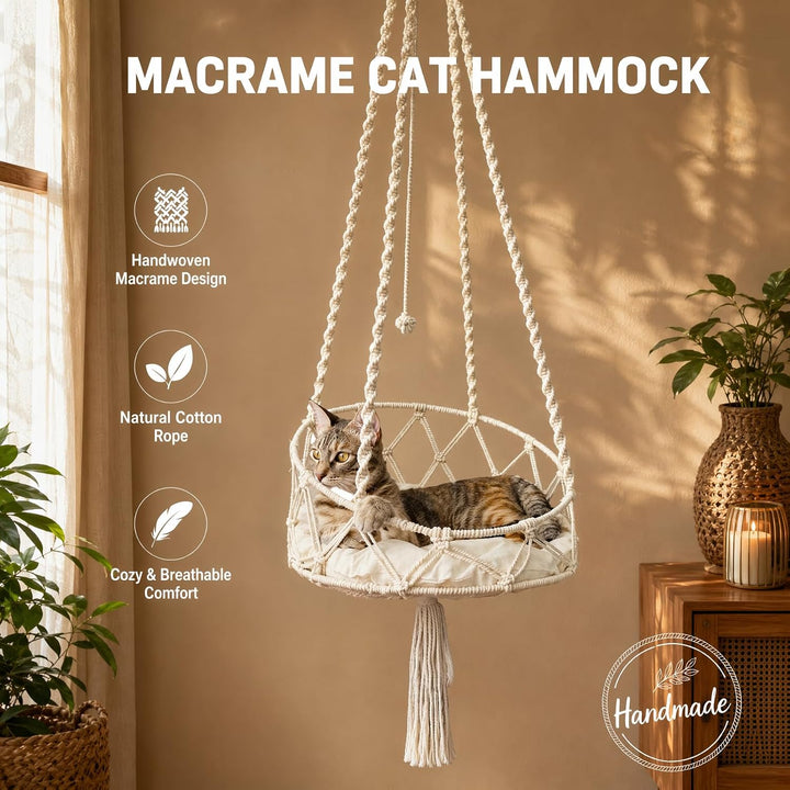 Katzenschaukel, 40cm Katzenschaukel-Hängematte, Boho Makramee Katzenschaukel Hängematte, Katzenschla