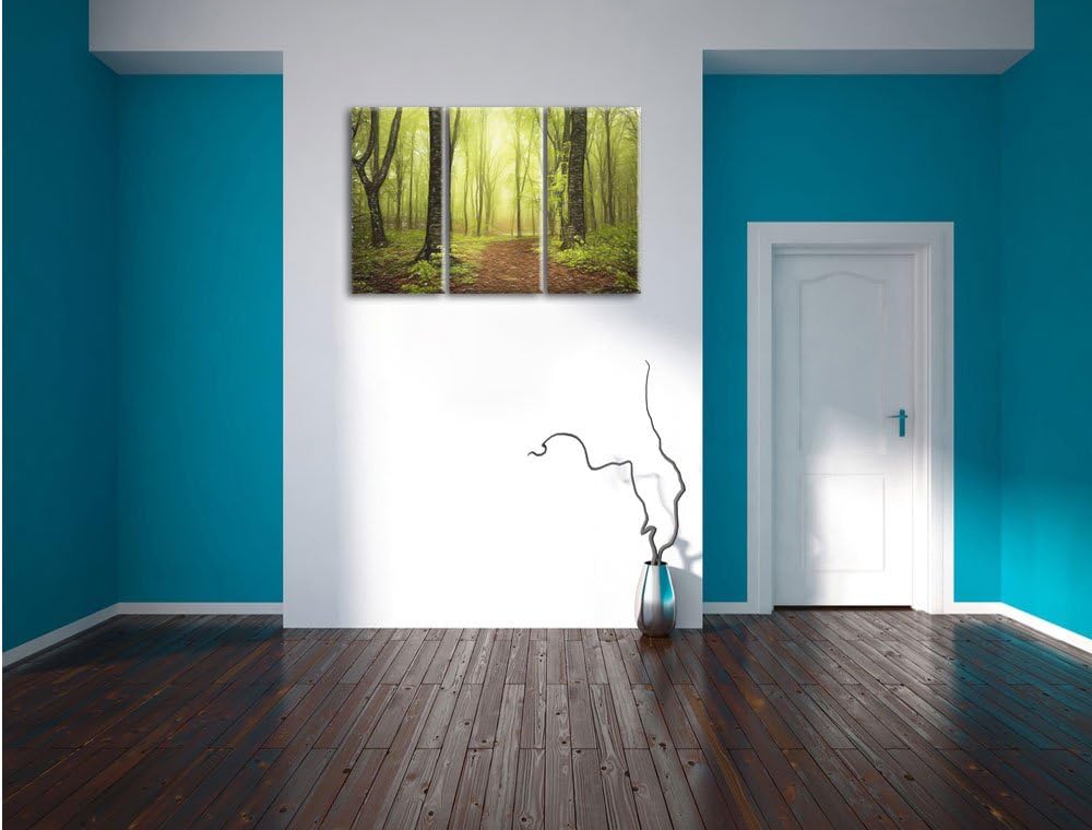 Pixxprint Weg im Wald / 3-Teilig/Gesamtmass 120cm Leinwandbild bespannt auf Holzrahmen/Wandbild Kuns