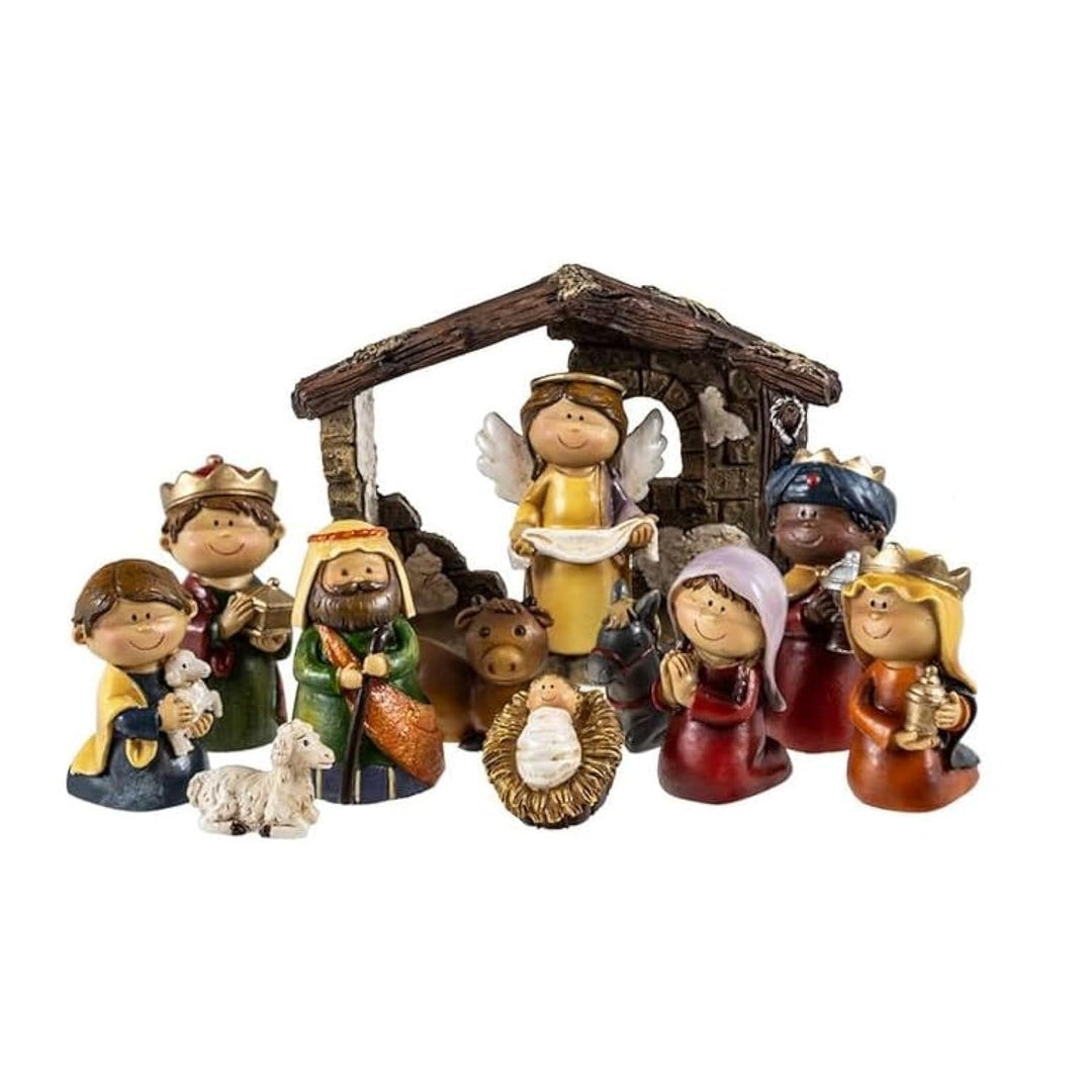 DRW Mysterium Geburt Belen 11 Teile Harz mit Portal 7 cm hoch