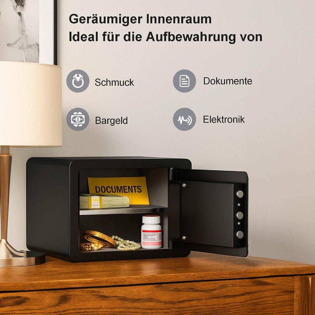 EXTRALINK Tresor für Zuhause – Elektronischer Safe mit Touchscreen, Doppelalarm, Feuerfest, Wandmont