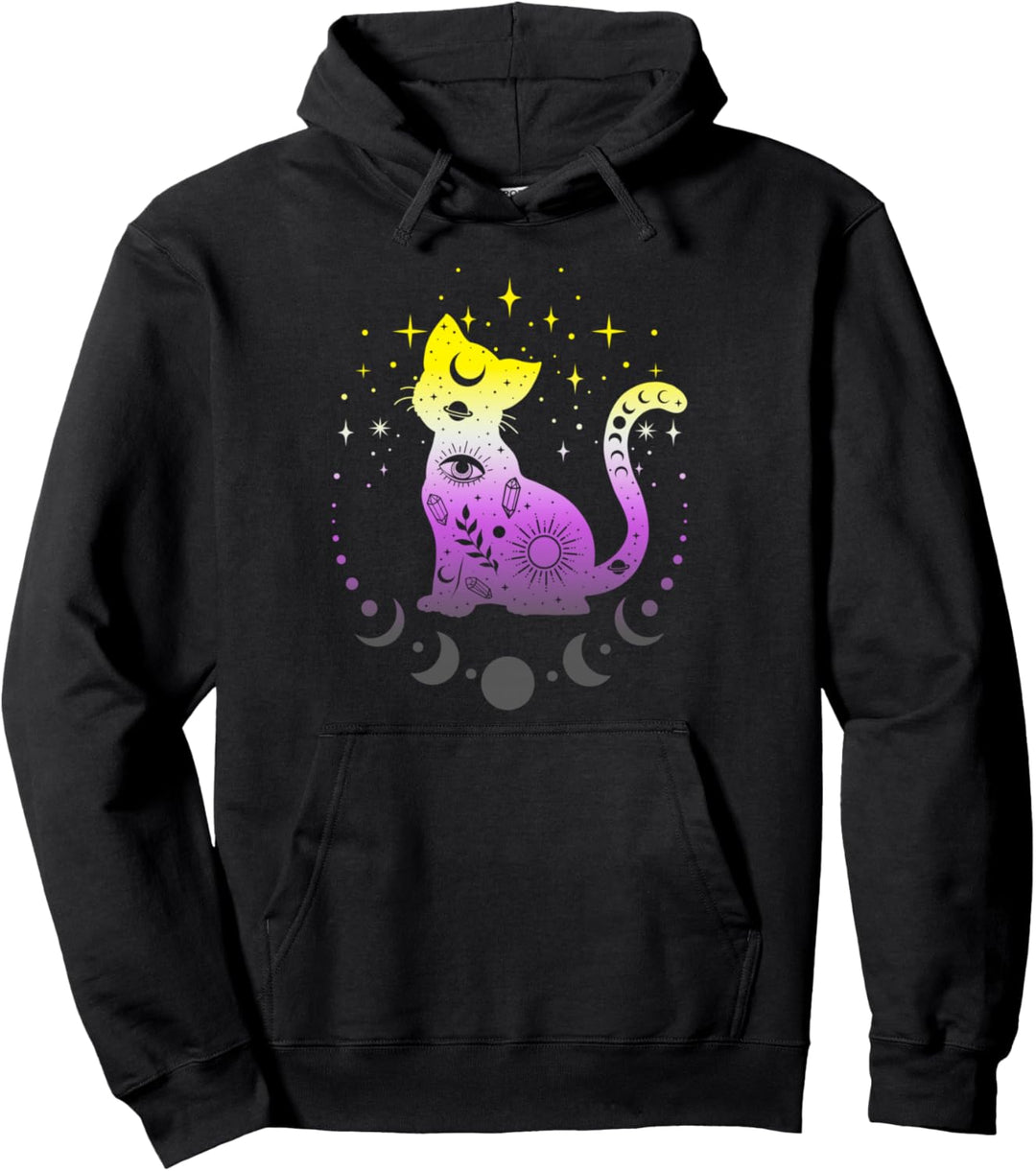 Non-Binary Nicht-binäre Pride-Flaggenfarben Astronomie-Katze Pullover Hoodie