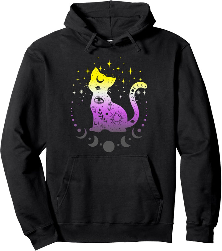 Non-Binary Nicht-binäre Pride-Flaggenfarben Astronomie-Katze Pullover Hoodie