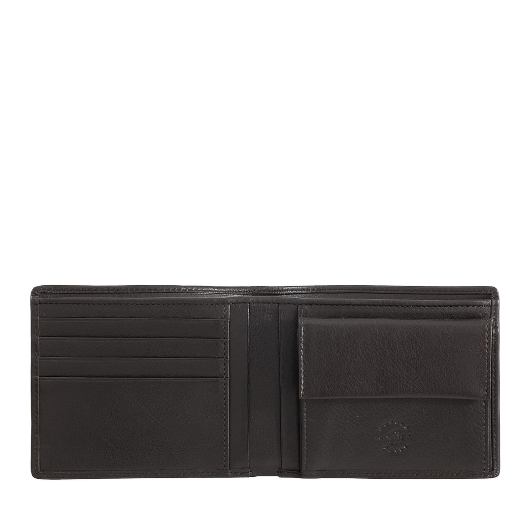 Nuvola Pelle Herren Brieftasche Slim flach aus Nappaleder mit Münzabteil und Kartenfächern Dunkelbra