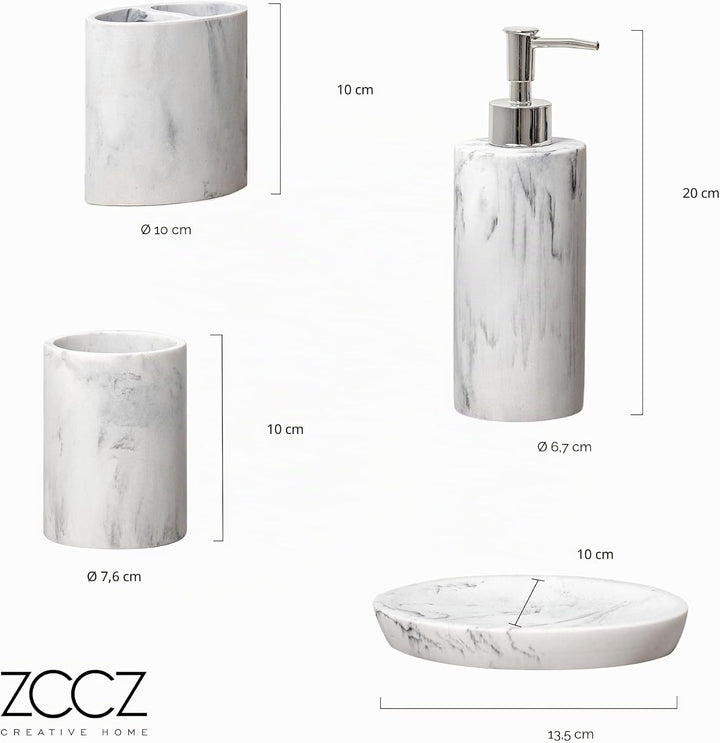 ZCCZ Badezimmer Set – 4 Teile – Badezimmer Organizer mit Zahnbürstenhalter, Seifenspender, runde Sei