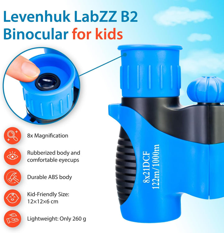 Levenhuk LabZZ B2 Blue Wave Kompakt-Fernglas für Kinder, Farbe Blau, Blue Wave