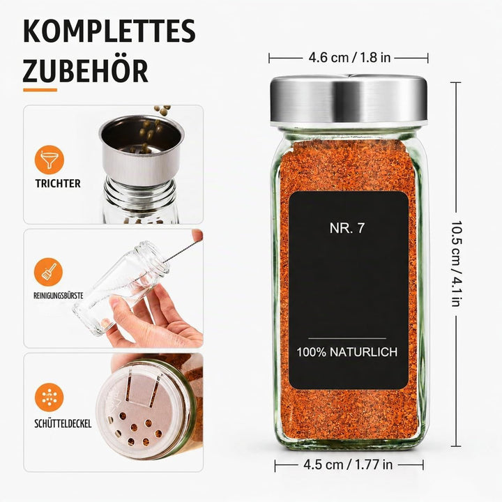 SIAZIHGewürzgläser Eckig 35er Set,120ml Gewürzgläser mit Streueinsatz,Gewürzgläser mit Deutsche Etik