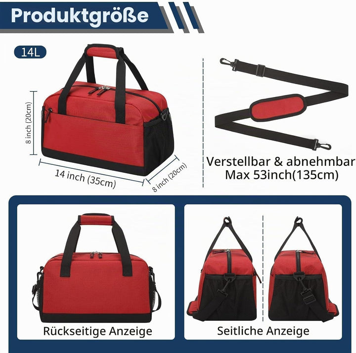 Kleine Sporttasche mit Nassfach - 35×20×20cm Handgepäck, Mini Duffle Bag mit Mehreren Fächern für Sp