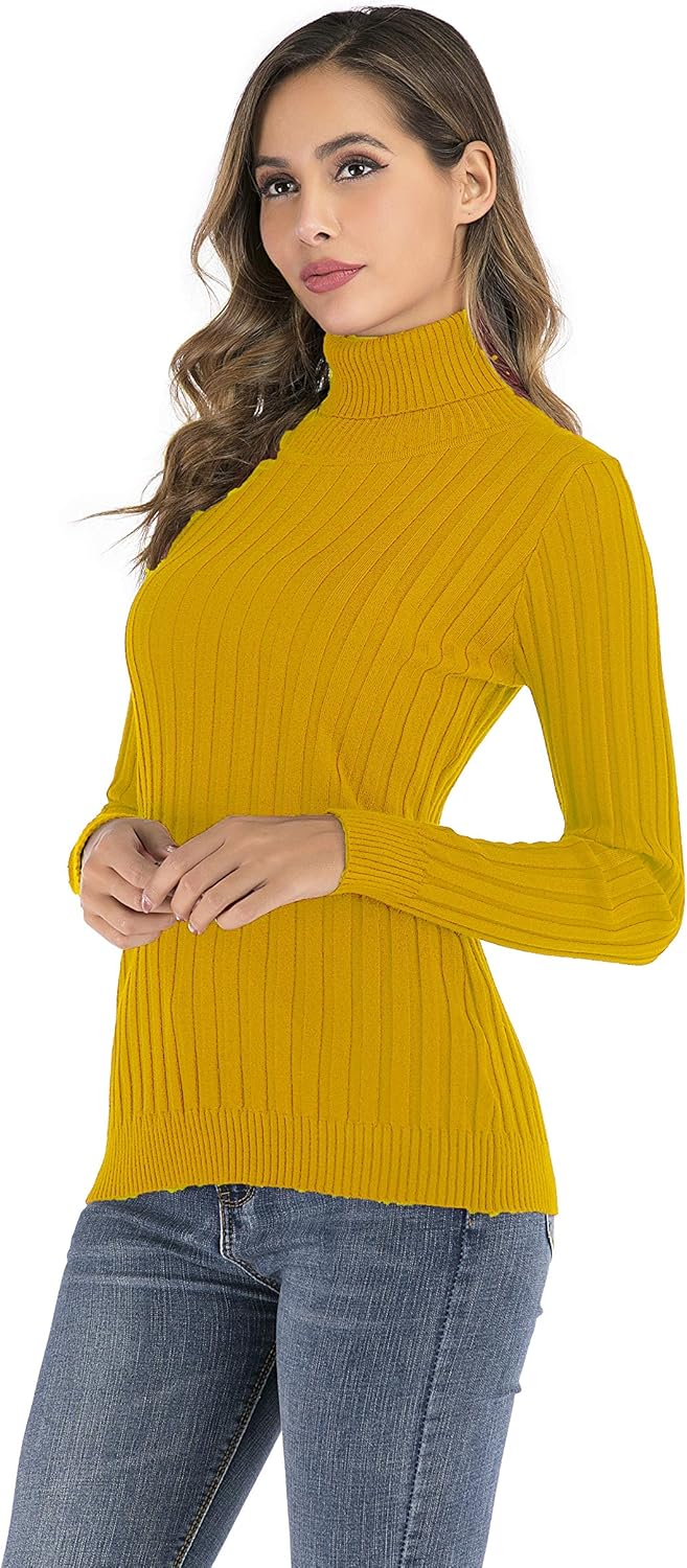 Enjoyoself Damen Strickpullover Gerippter Rollkragenpullover Feinstrick Elegant Langarm Strickpulli