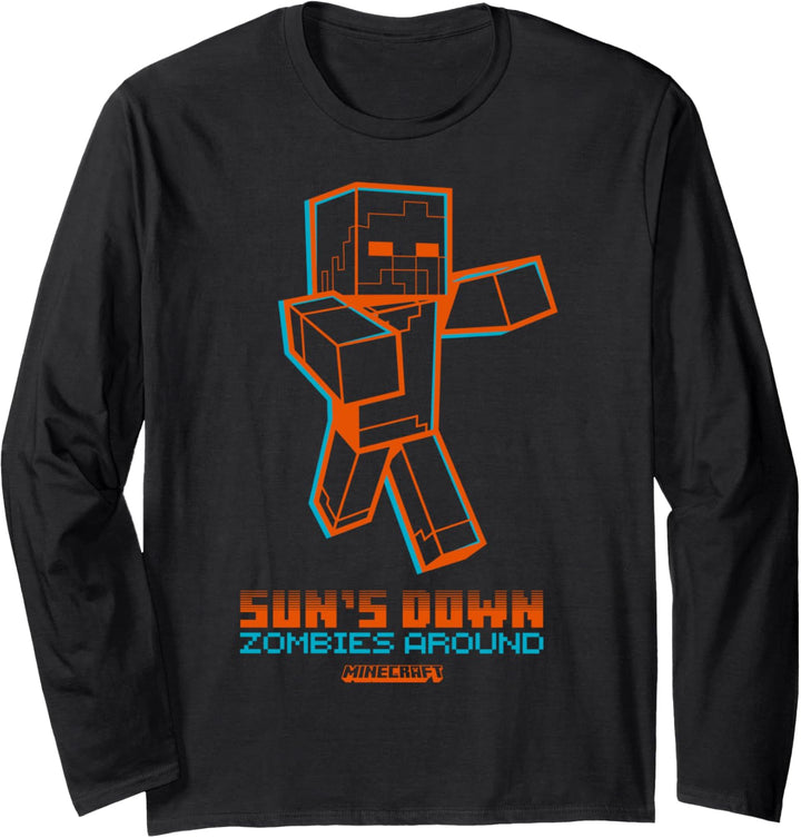 Minecraft Sun's Down Zombies Around Orange Outline Langarmshirt