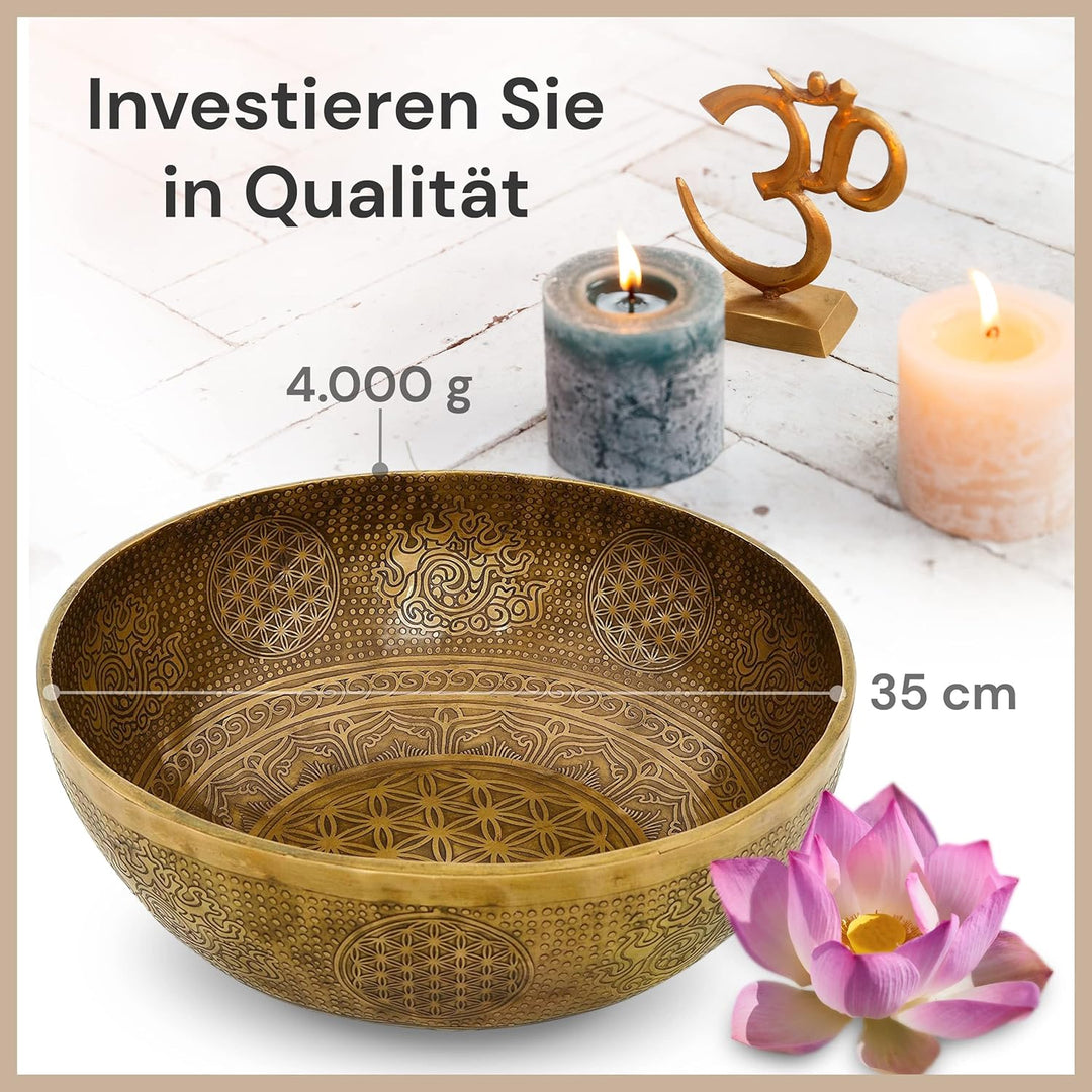 Tibetische Klangschale Blume des Lebens für Yoga, Meditation und Entspannung, Ø 35 cm, 4.000 Gramm,