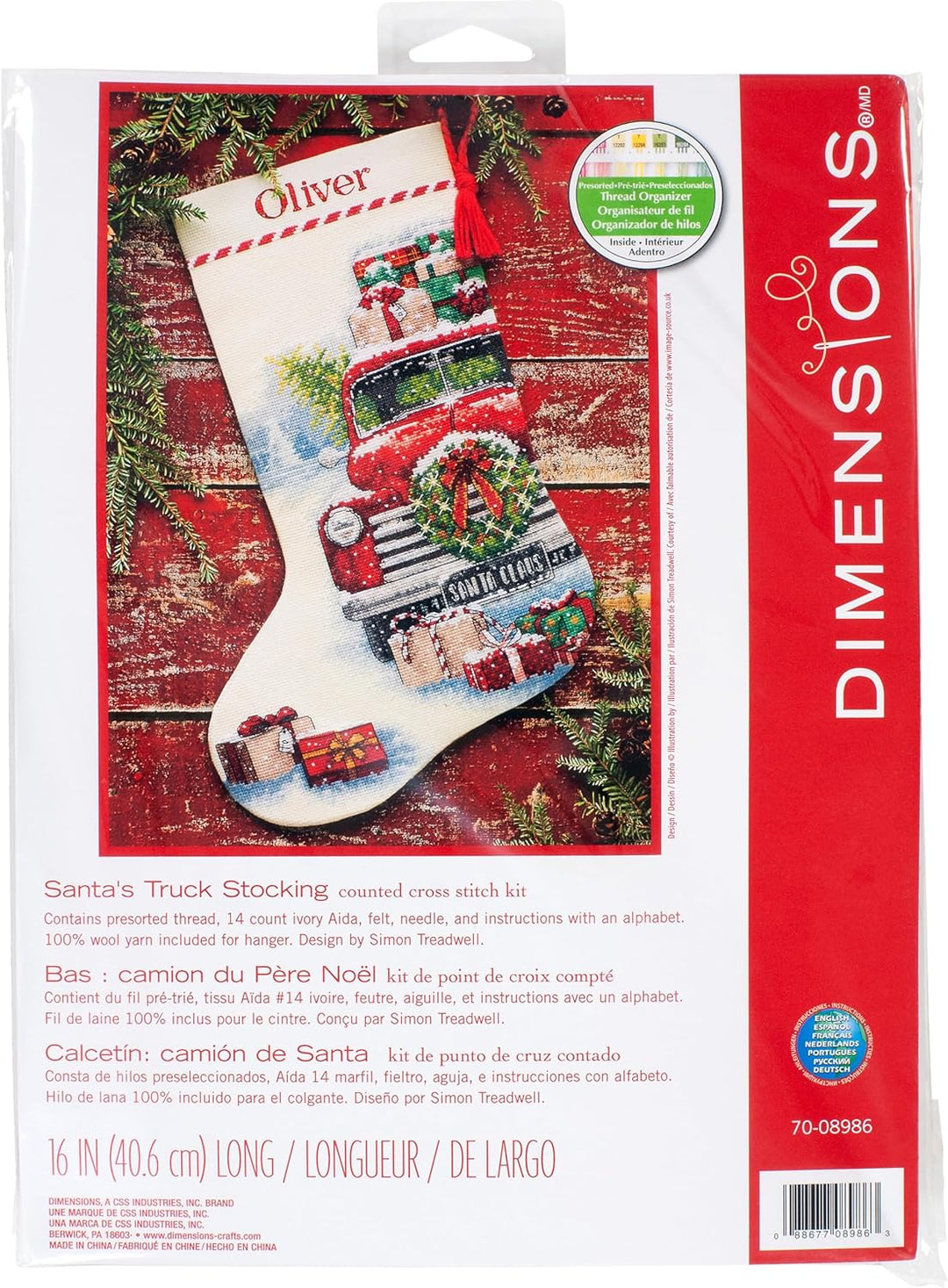 Dimensions 70-08985 Gold Collection Kreuzstich Weihnachtsstrumpf Weihnachtsmann Schneekugel 16" Long