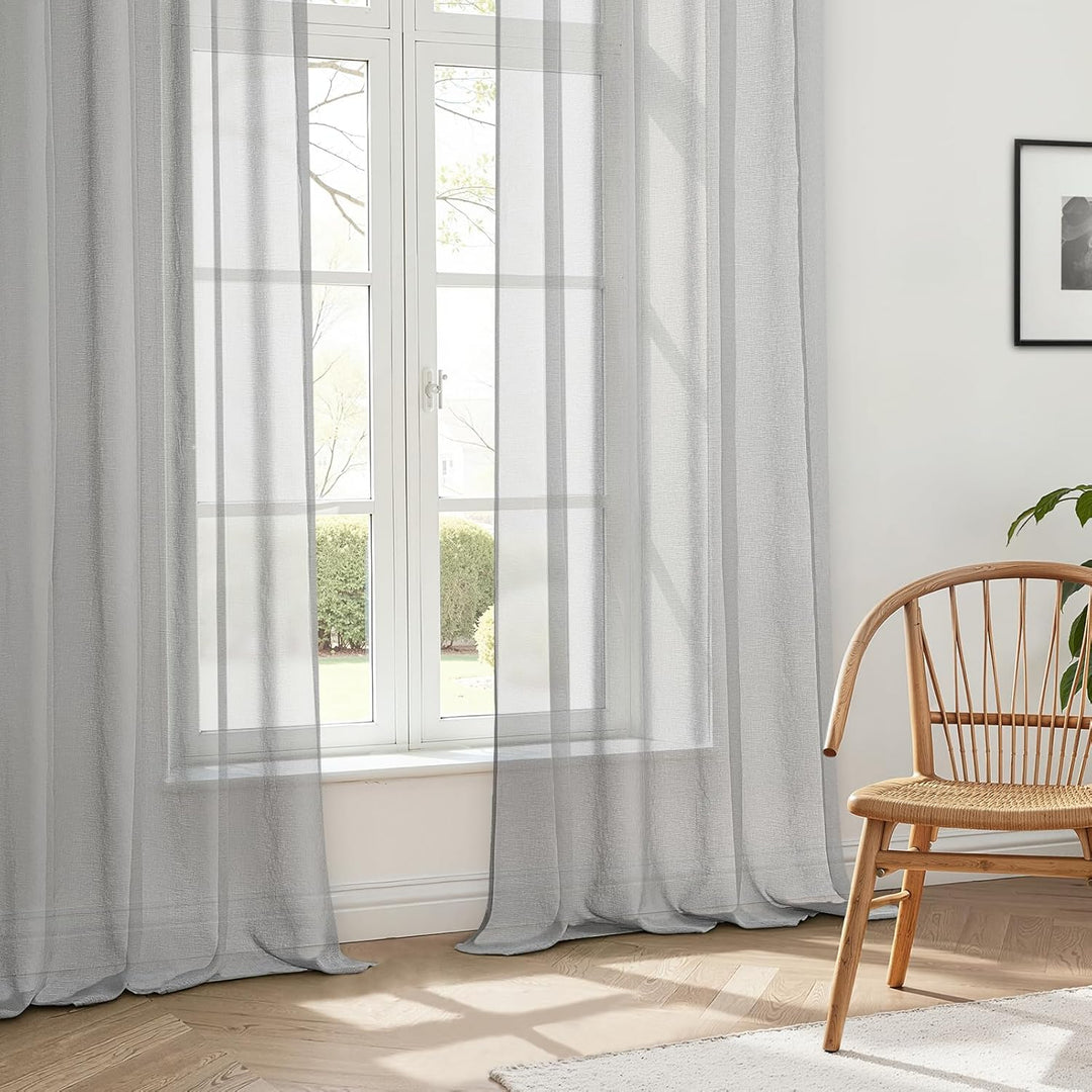 MRTREES Vorhänge Gardinen mit Store Vorhang Voile halbtransparent kurz in Leinenoptik Gardine Schals