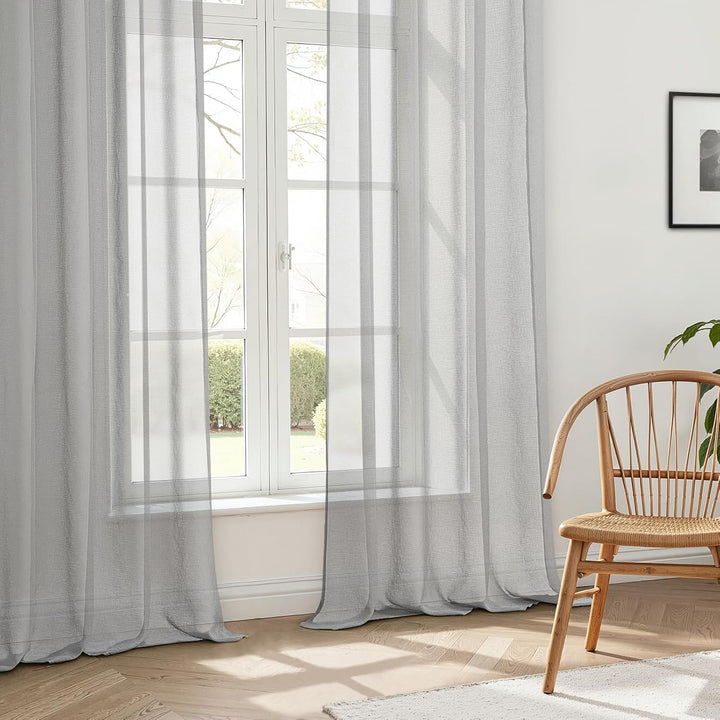 MRTREES Vorhänge Gardinen mit Store Vorhang Voile halbtransparent kurz in Leinenoptik Gardine Schals